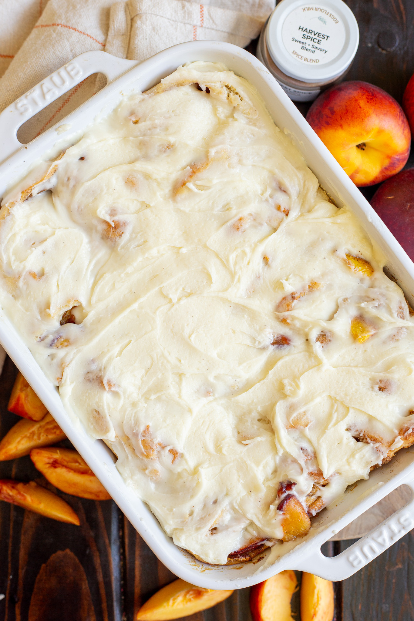 Harvest Peach Cinnamon Rolls with Cream Cheese Frosting